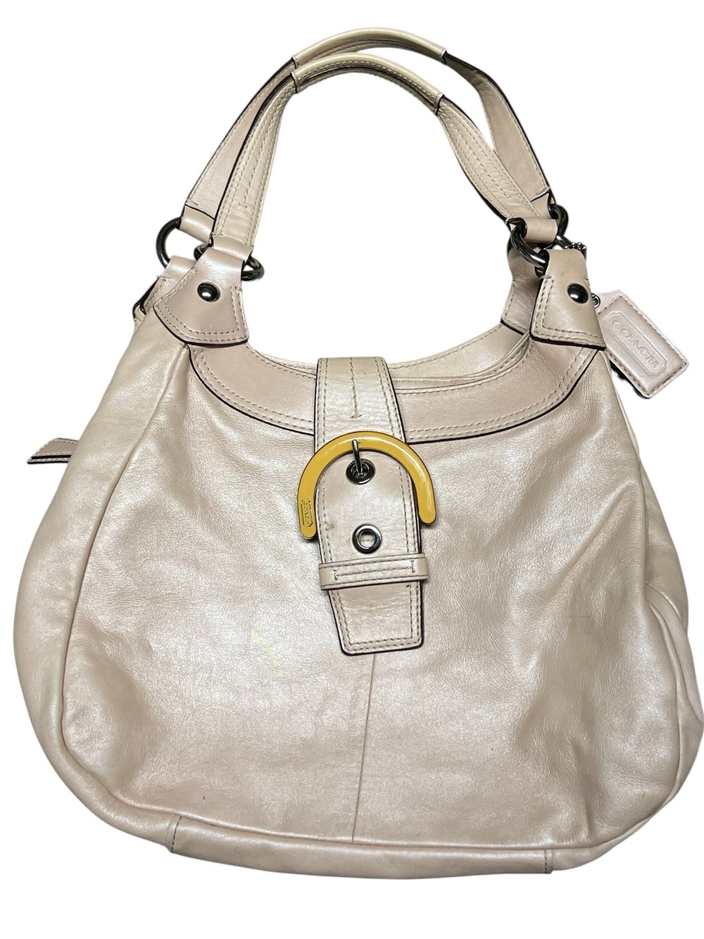 Coach SoHo Lynn shell pink beige leather hobo shoulder bag Y2K